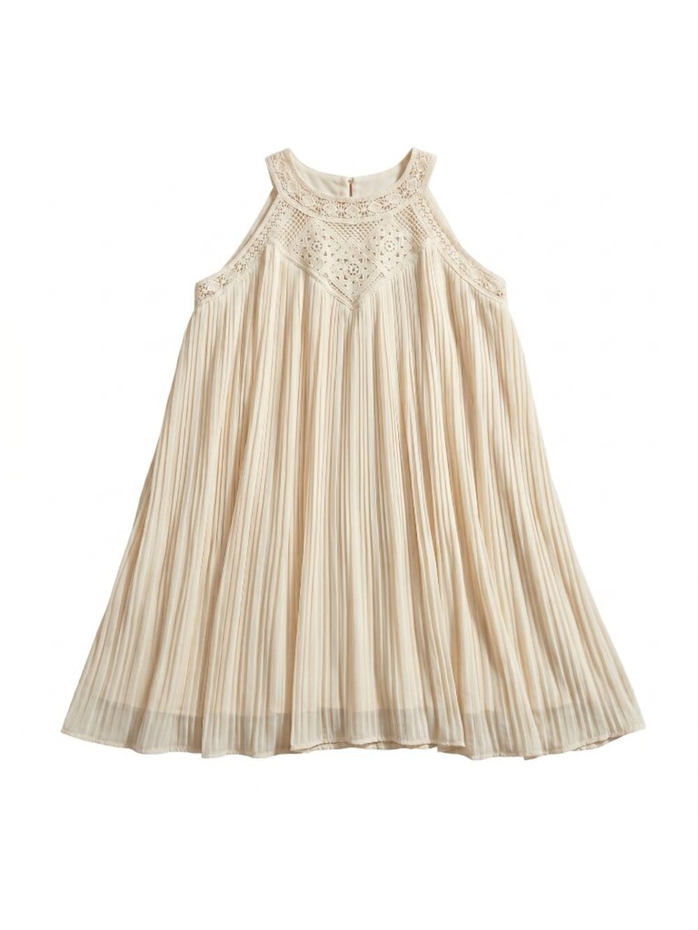 NWT | Zesica Pleated Crochet Halter Dress | Cream White | Medium